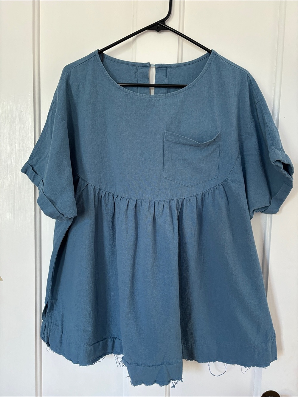 Blue Women's Peasant Blouse - Casual Scoop Neck Top